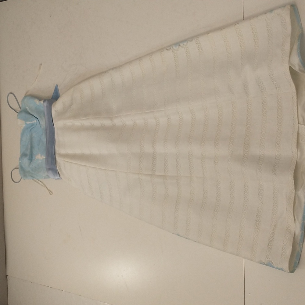 60s Vintage Pastel Blue & White Gown Maxi Dress Party Prom Feminine w Flower - Picture 10 of 13